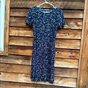 SESSÙN Floral Navy Dress short sleeve with waist tie made in France